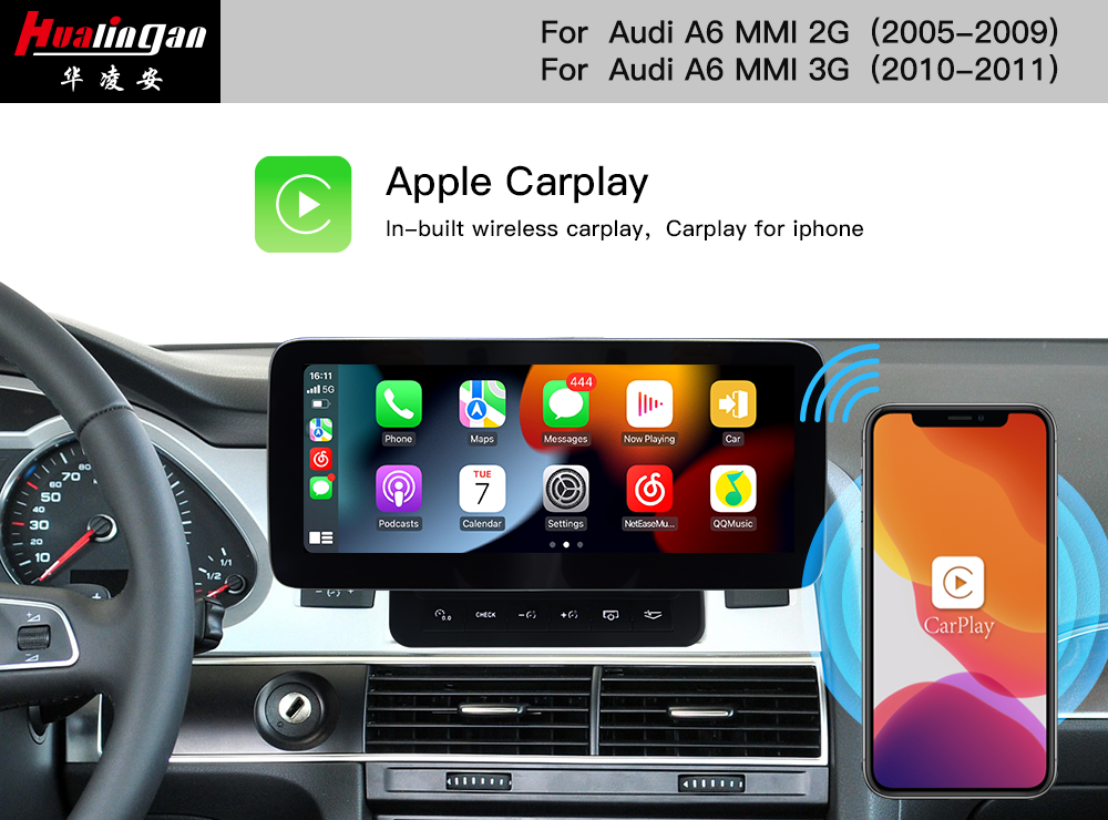 For Audi A6 S6 RS6 (2005-2009) Sat Navi Head Unit 10.25“ Touch Screen Android 12 Apple Carplay Stereo Car Vehicle Backup Camera WiFi GPS SWC MirrorLink 