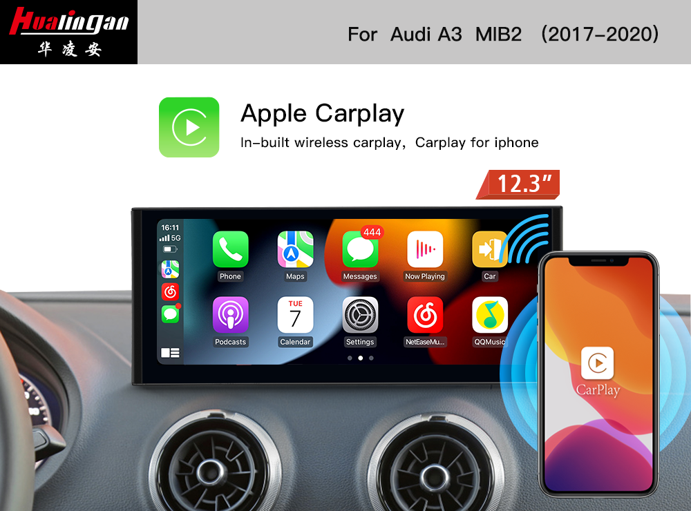for Audi MIB2 A3 S3 RS3 8V 12.3”Blu-Ray Touchscreen Android USB GPS Navigation Wireless Carplay Bluetooth 4G Wifi Car Dash Camera TikTOK Multimedia Music