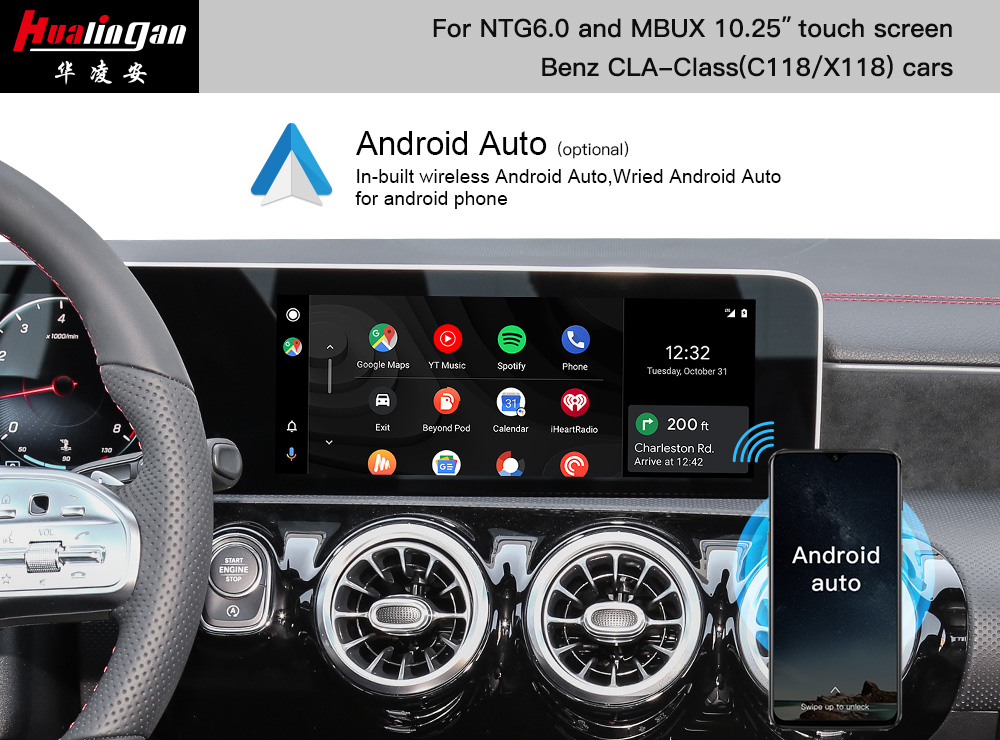 C118 Mercedes -Benz CLA X118 MBUX New Multimedia System Carplay Fullscreen Android Mirroring Navigation Android 12 With 12.3 Inch Touch Screen