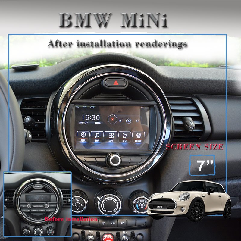 Hualingan Mini Cooper Radio F54/F55/F56/F57/F60 7” Touch Screen Stereo Upgrade Apple Carplay Android Auto Fullscreen Mirror Bluetooth Music Multimedia Navi GPS Wifi Rear Camera