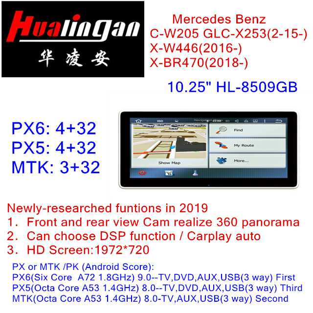 Hualingan Android 10.25 Mercedes C-Class W205 S205 C205 NTG5.0 NTG5.1 NTG5.2 Touch Screen Upgrade Wireless Apple CarPlay Full Screen Android Auto Mirror GPS Navi Wifi 4G Rear Camera