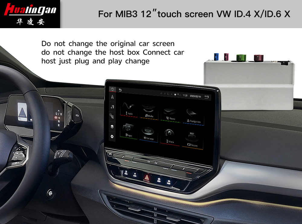 Hualingan Volkswagen ID.6 Apple CarPlay Wireless Android Auto 12”1560*700 Touch Screen Upgrade Full Screen Mirror Android 12 Wifi Video Navi Google Maps Pioneer CarPlay