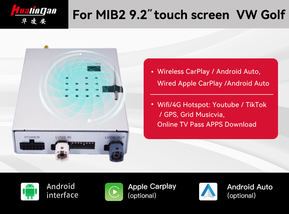 Hualingan Apple Carplay Golf 7 VW MIB2/ MIB2.5/ MIB2 STD/ MIB2 High/ MIB3 Auto Android Head Unit Carplay Iphone Mirror Screen Full Screen Android 12 Facebook Video 