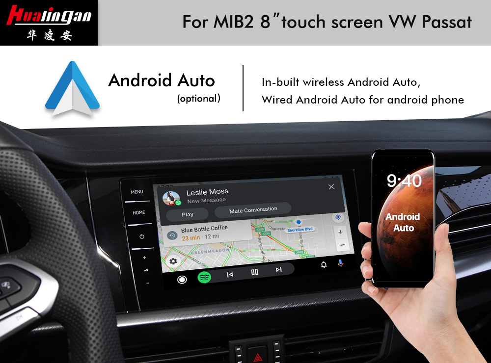 Hualingan VW Passat Apple CarPlay Wireless Android Auto 8”1280*640 Touch Screen Upgrade Multimedia Ai Box Android 12 Navi Google Maps Rear Camera Qualcomm 665 Full Screen Mirror 