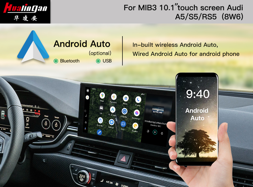 Hualingan Audi A5 S5 RS5 MIB3 CarPlay AI BOX Retrofit Android BOX Maps Upgrade Android Auto Full Screen Mirrorlink Android 12 Multimedia Navigation 4G Video Facebook Rear Camera 