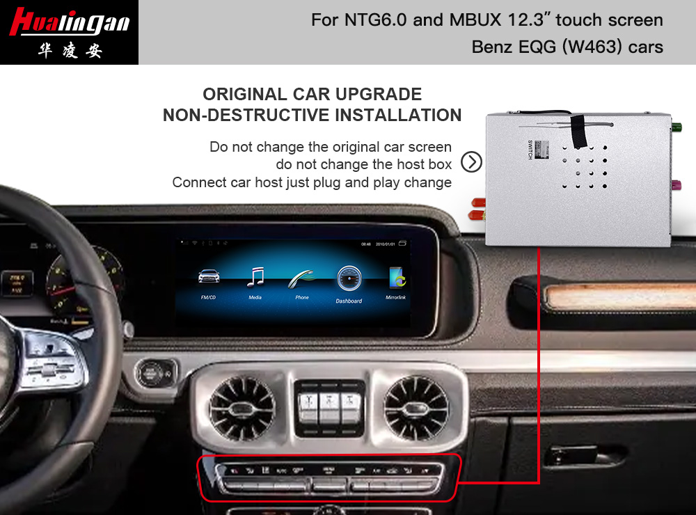 MBUX Mercedes EQG Retrofit Hualingan Apple CarPlay Wireless Android Auto Google Maps Android Interface MBUX Navigation AHD Camera 