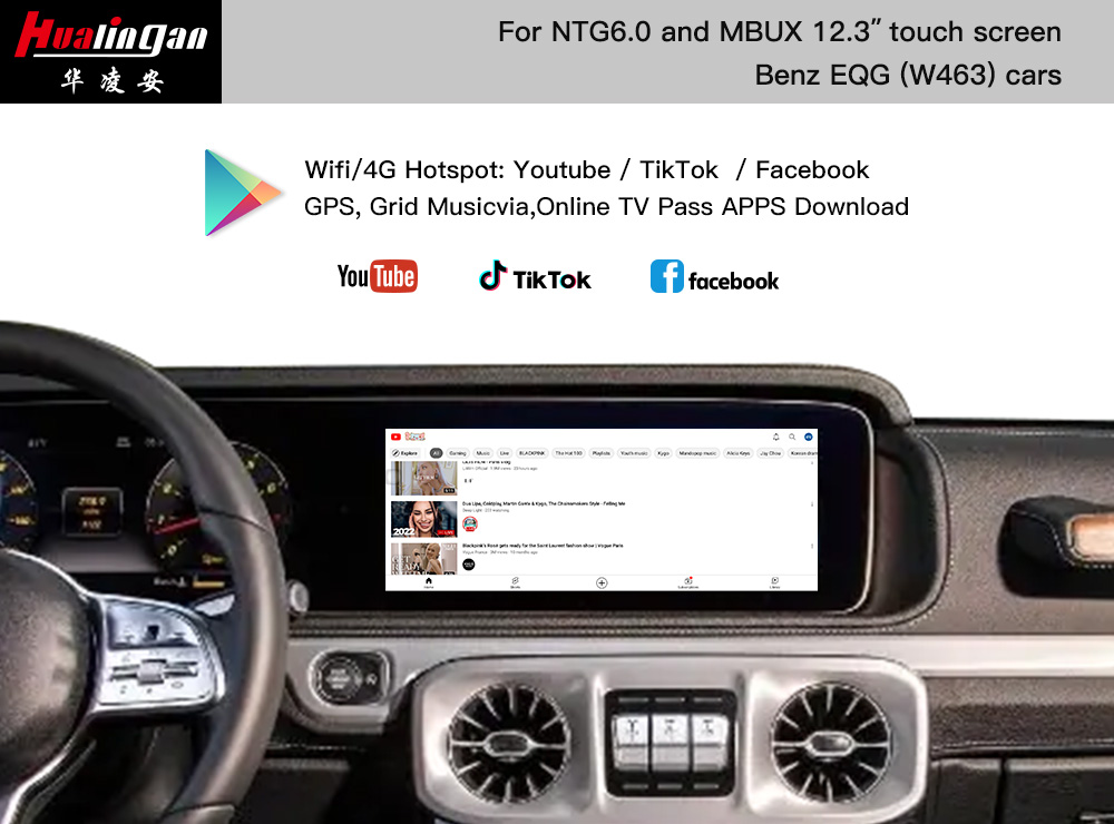 MBUX Mercedes EQG Retrofit Hualingan Apple CarPlay Wireless Android Auto Google Maps Android Interface MBUX Navigation AHD Camera 