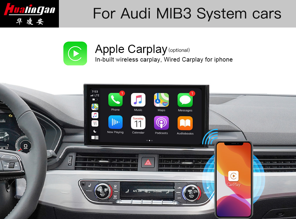 Hualingan Wireless Apple CarPlay for Audi MIB 3 A3 S3 RS3 (8Y) Android Auto Video in Motion Multimedia Navigation Screen Mirroring
