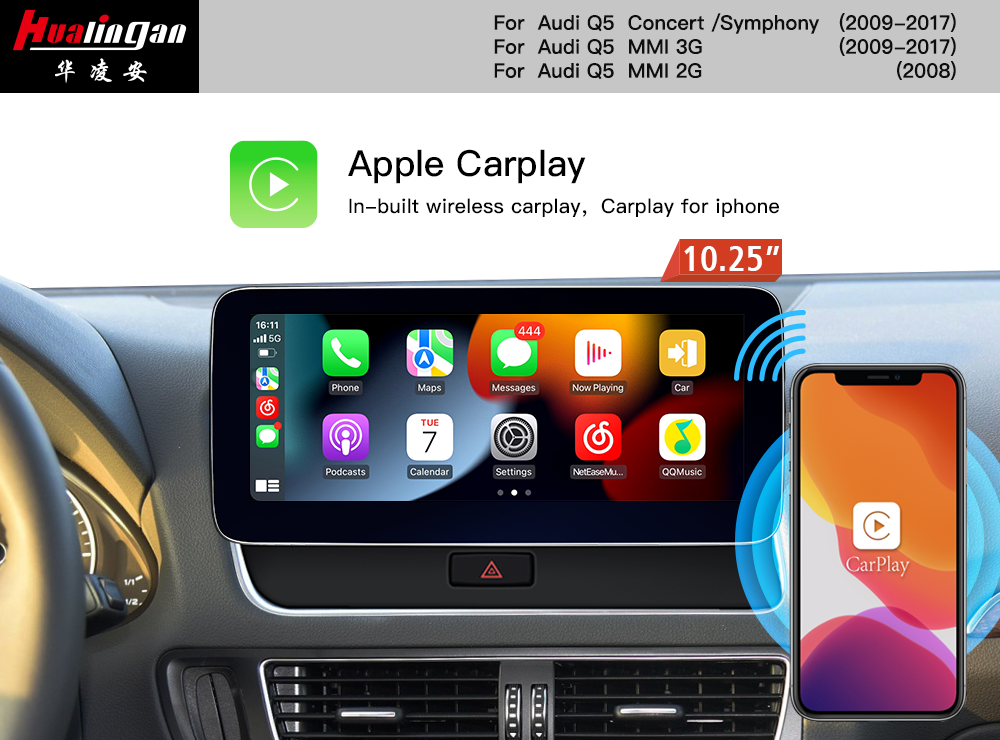 Autoradio 10.25" Android 12 Audi Q5/SQ5 8R Concert /Symphony Apple Carplay SWC Mirrorlink GPS Live Navigation Bluetooth Audio Radio Wired Audroid Auto    