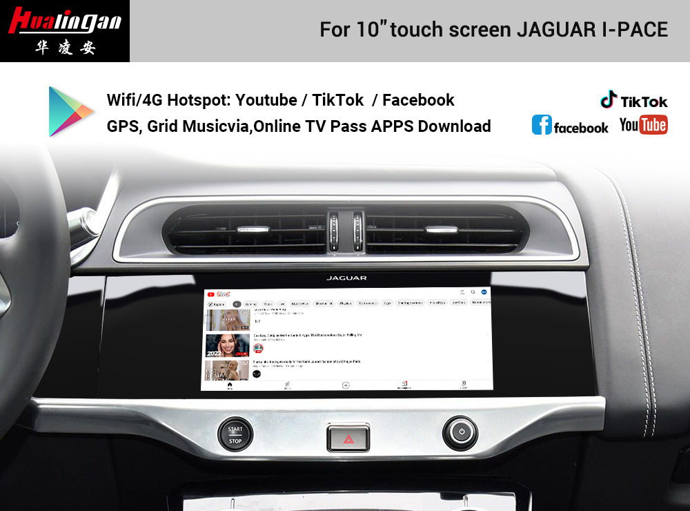Hualingan Jaguar I Pace Touch Screen Apple Carplay Android Auto Upgrade Android 12 Android AI BOX Retrofit Fullscreen Mirroring Navigation Maps Reversing Camera Wifi Video Youtube