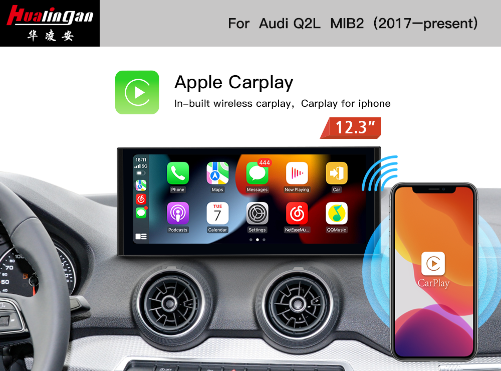 12.3 Inch Blu-Ray Touchscreen for Audi Q2 SQ2 MIB2 Android 12 USB GPS Navigation Wireless CarPlay Bluetooth 4G Wifi Multimedia Music Youtube Obd2 Scanner