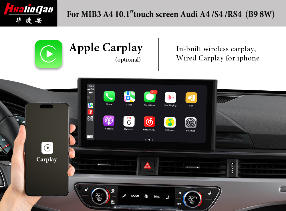 Android 12 Car Ai BOX Audi MIB 3 A4 S4 RS4 B9 Wireless CarPlay Audroid Auto Full Screen Wifi 4G GPS Multimedia Navigation Google Maps Music Video Rear Camera Apple Screen Mirroring