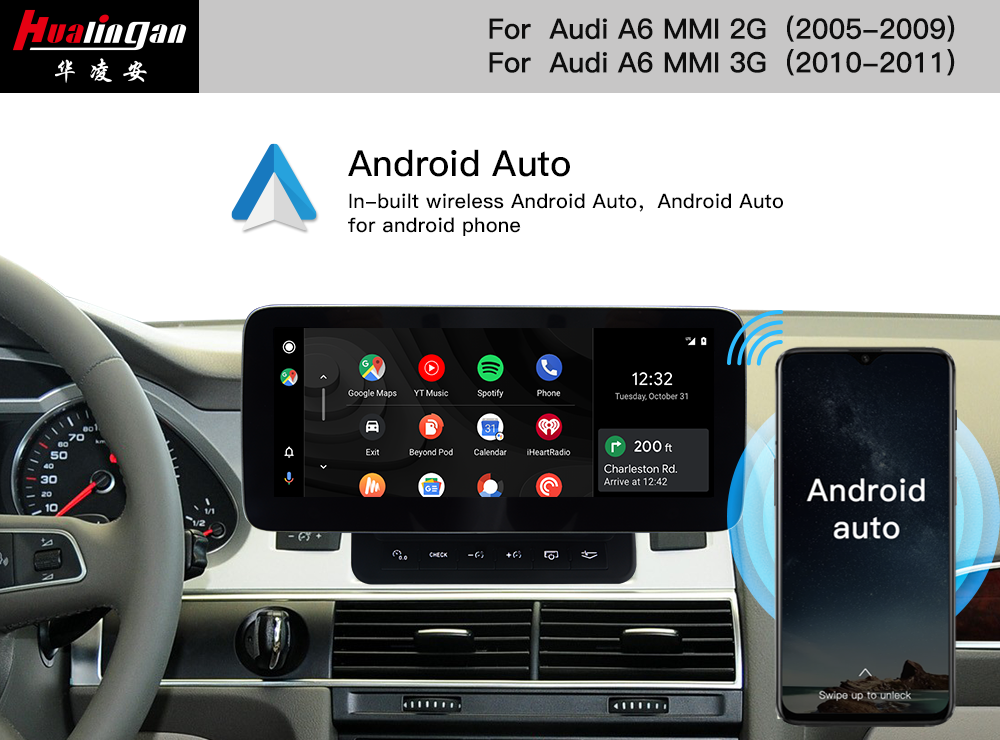 Hualingan Audi A6 S6 RS6 C6 /Audi A6 Allroad / Android 10.25 inch Touch Screen Upgrade Wireless Apple CarPlay Full Screen Android Auto Mirror GPS Navi Rear Camera
