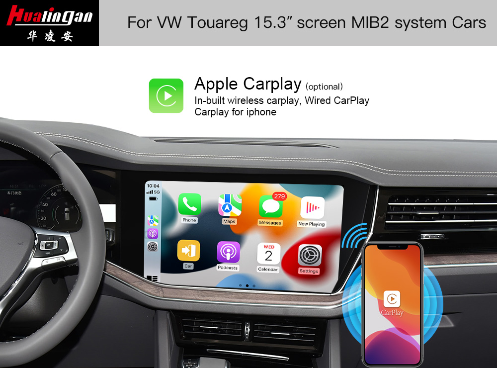 Hualingan Volkswagen Touareg Apple CarPlay Wireless Android Auto CarPlay Ai Box 15.3”1920*1020 Touch Screen Upgrade Full Screen Mirror Android 12 Wifi Video Navi Google Maps