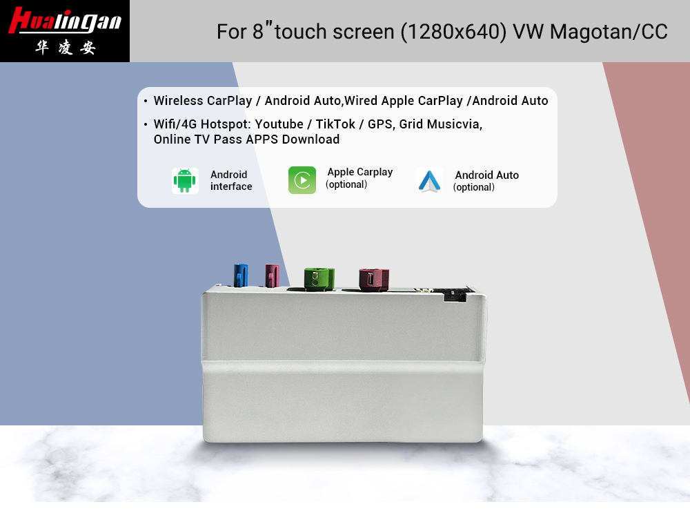 Hualingan Volkswagen CC Apple CarPlay BOX Android Auto 8”1280*640 Touch Screen Upgrade Android 12 Full Screen Mirror Wireless CarPlay Ai Box Google Maps Rear View Camera in Car 
