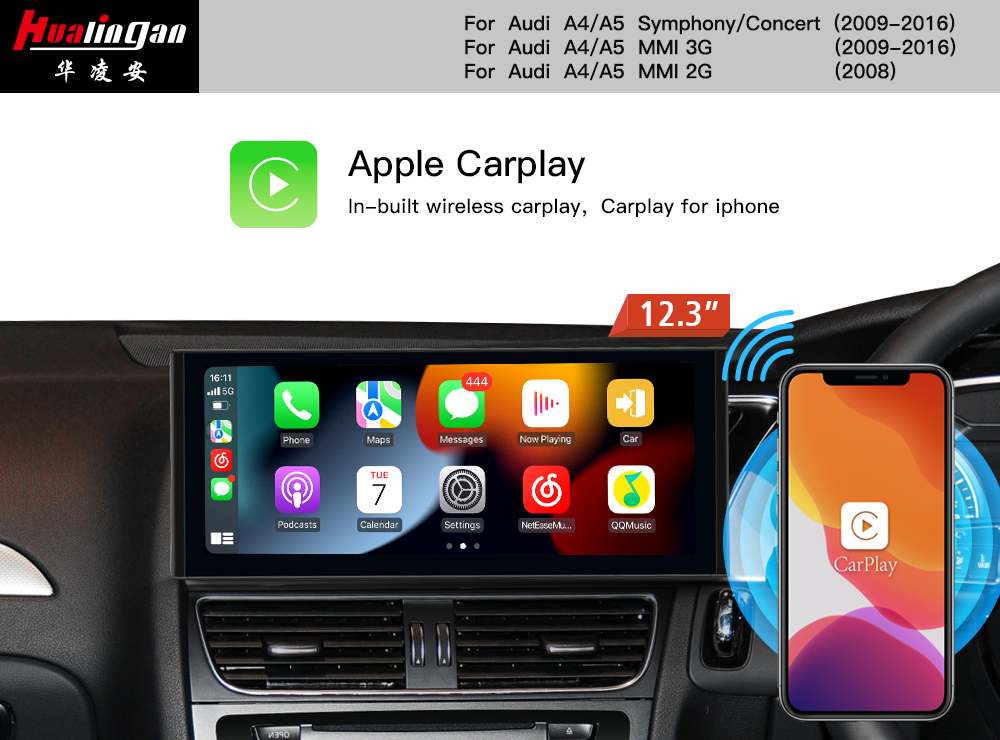  for Audi A4 S4 RS4 B8 (RHD) Mmi 3G 12.3 Inch Touchscreen Android 12 GPS Live Navigation Apple CarPlay Bluetooth Aftermarket Radio Multimedia Update 
