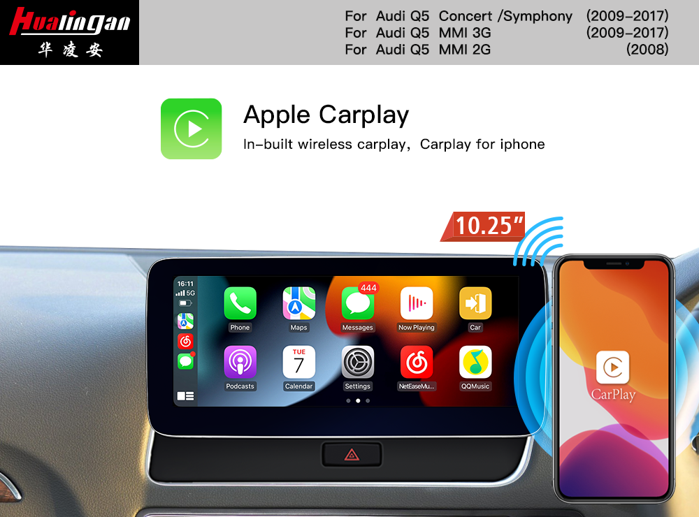 Autoradio 10.25" Android 12 Audi Q5/SQ5 8R(RHD)MMI 3G Apple Carplay SWC Mirrorlink GPS Live Navigation Bluetooth Audio Radio Wired Audroid Auto    