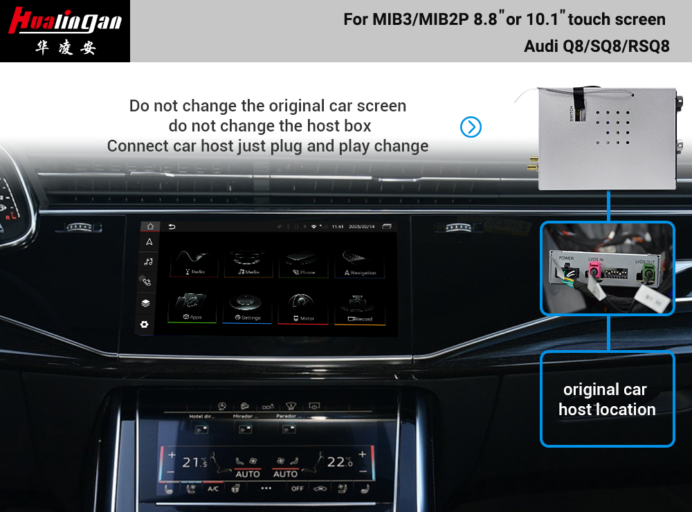 Hualingan Carplay Ai BOX Android 11 Audi Q8 SQ8 RS Q8 MIB2 Wireless Apple CarPlay Full Screen Mirrorlink Android Auto Video in Motion Youtuch Car Multimedia Navigation Wifi 4G 