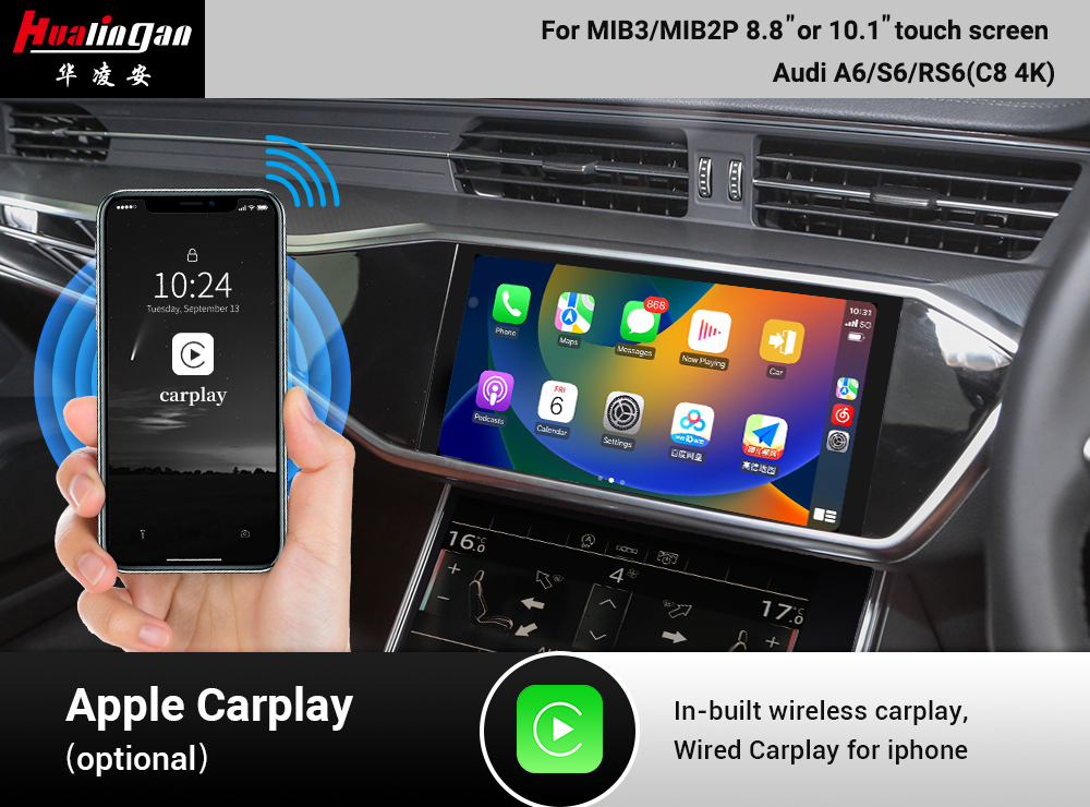 Android Ai BOX Audi A6 S6 RS6 Apple CarPlay Retrofit Android Auto MIB2 Mirrorlink Android Auto Wireless Android Car Play Full Scree Android 12 Wifi 4G AHD Camera Multimedia GPS 