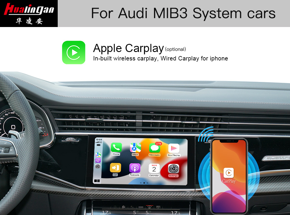 Wireless Apple CarPlay Hualingan Audi Q7 SQ7 MIB2 Android 12 Full Screen Mirroring Android Auto Navigation Maps Front Camear