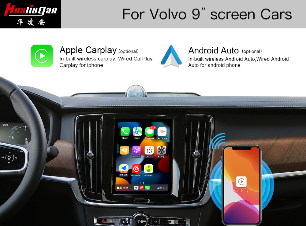 Aftermarket VOLVO XC90 Wireless Apple CarPlay Full Screen Android Auto Mirroring Reversing AHD Camera Android 12 With 9 Inch Touch Screen