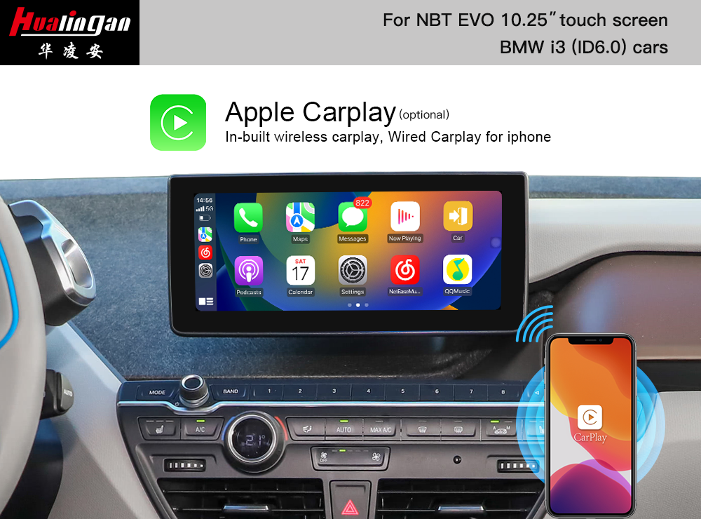 Hualingan BMW i3 iDrive 6.0 EVO Touch Screen Upgrade Wireless Apple CarPlay Fullscree Android System Android Auto Mirroring Video in Motion Wi-Fi Hotspot 