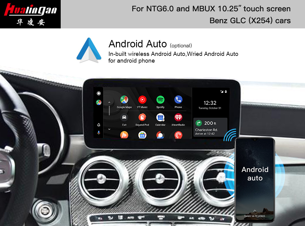 GLC MBUX Mercedes X254 Wireless Apple CarPlay Full Screen Android Adaptor Androdi Auto Wifi 4g Google Mpas Camera (Front /Rear）