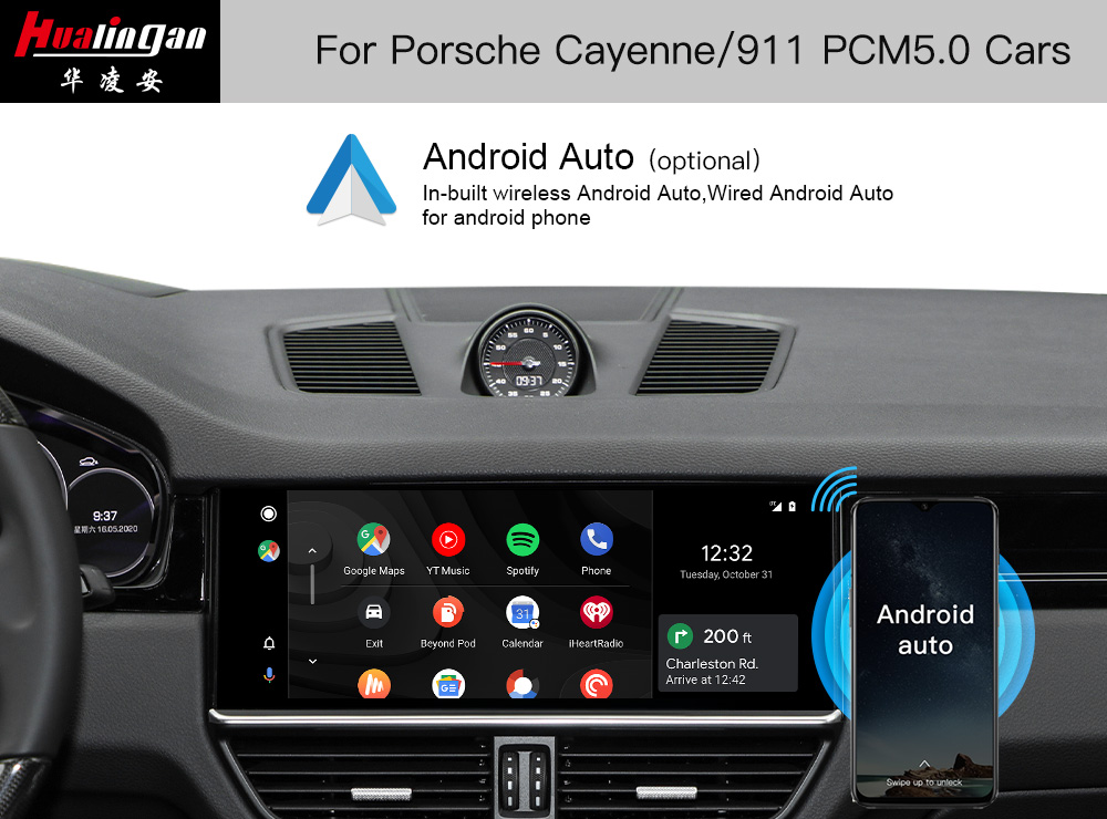 Hualingan Wireless Apple CarPlay Porsche Cayenne E3 PCM 5.0 12.3 inch Touch Screen Upgrades Android Auto Screen Mirroring